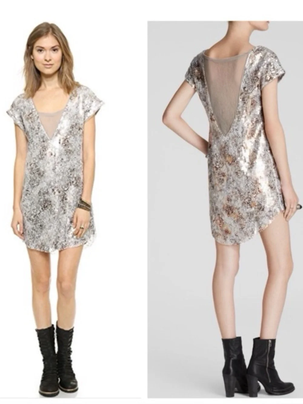 Free People Midnight Dreamer Shattered Glass Mini Dress Ivory Combo XS EUC